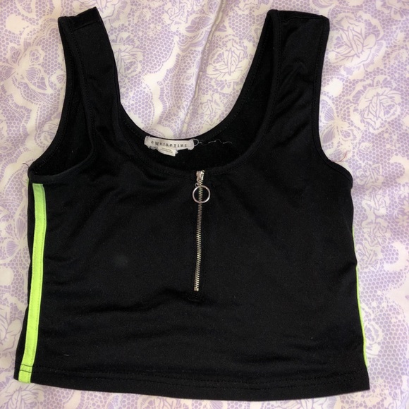 Black Tank Top with Green Detail - Picture 3 of 5